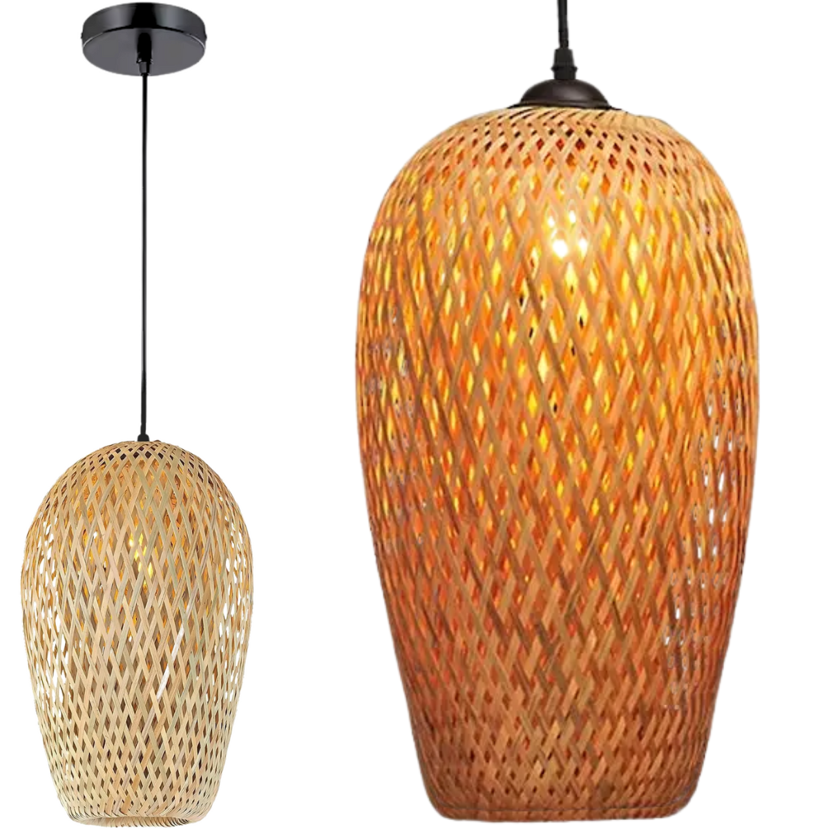 Ver imagem 1 de Lustre Pendente Bambu 37cm Fibra Natural Luminária Teto Kjdd-e-640-b2