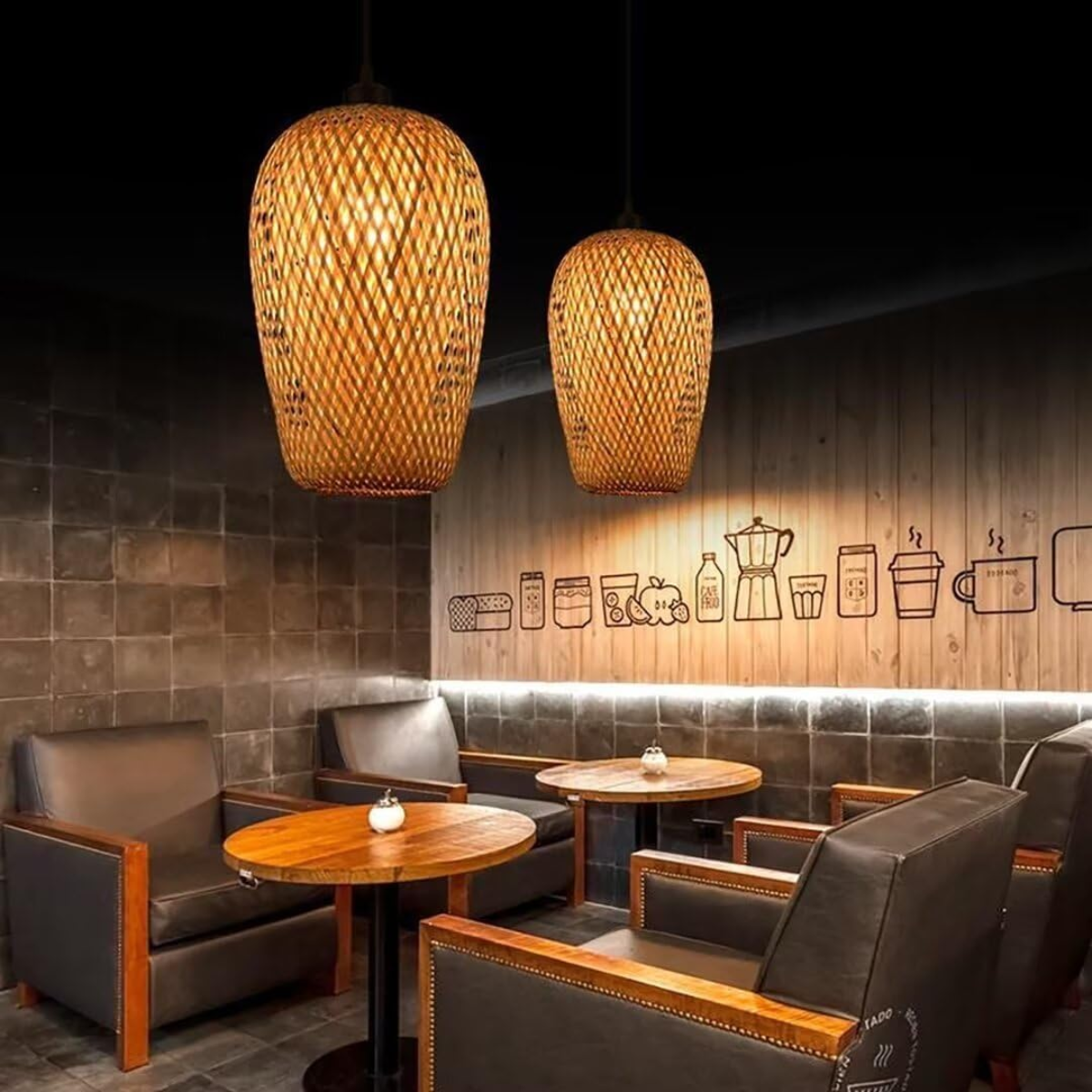 Lustre Pendente Bambu 37cm Fibra Natural Luminária Teto Kjdd-e-640-b2 - 5