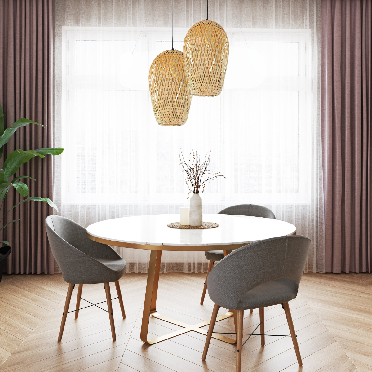 Lustre Pendente Bambu 37cm Fibra Natural Luminária Teto Kjdd-e-640-b2 - 8