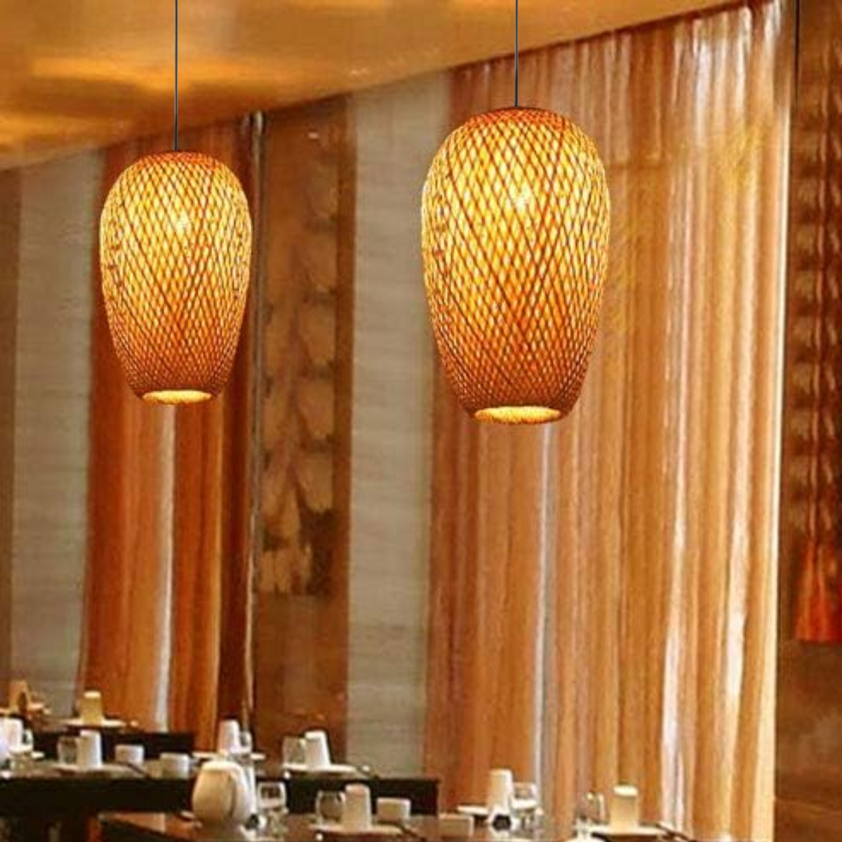 Ver imagem 4 de Lustre Pendente Bambu 37cm Fibra Natural Luminária Teto Kjdd-e-640-b2