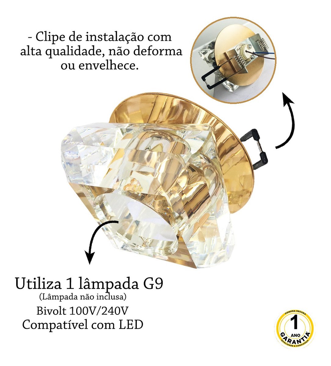 4 Spot Embutido Cristal Base Dourada G9 Lavabo Sala Bet11 - 4