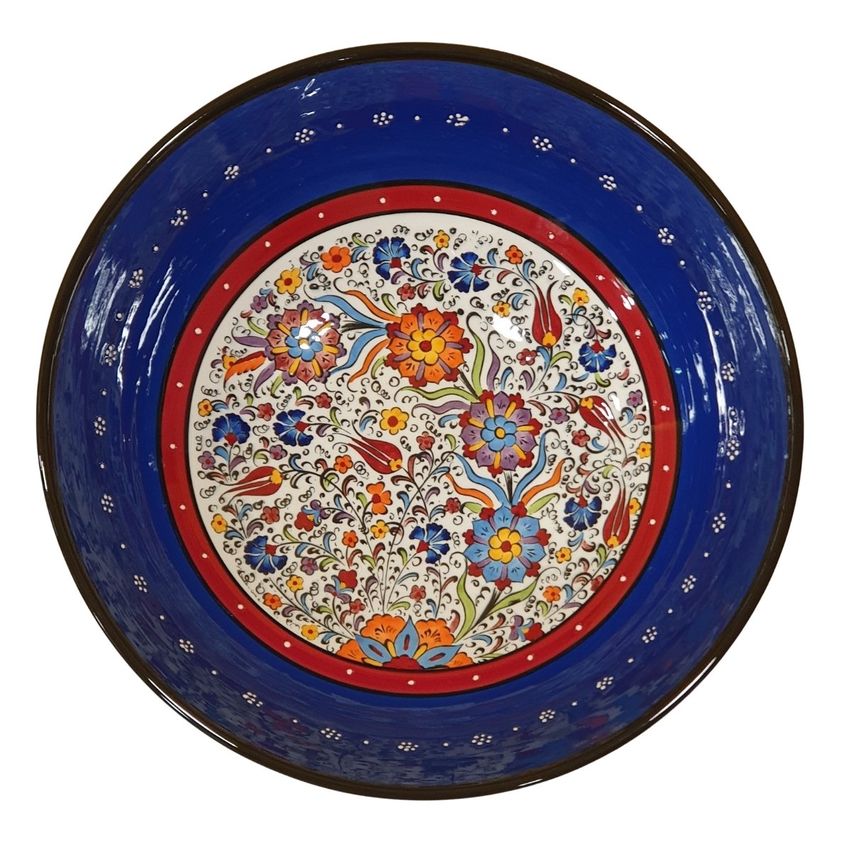 Centro de Mesa Turco Pintado de Cerâmica Azul Royal 30cm (Pinturas Diversas) - 1
