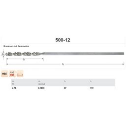 Broca Extra Longa 4,75x57x172mm Nas907 - 500-12-corte Curto - 4