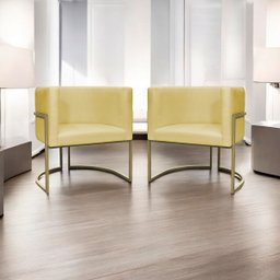 Kit 2 Poltronas Decorativa Recepção Luna Suede Cores Base de Ferro Champagne - 2