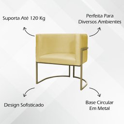 Kit 2 Poltronas Decorativa Recepção Luna Suede Cores Base de Ferro Champagne - 3