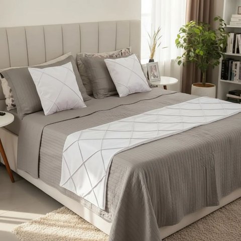 Peseira Drapeada Veludo Luxo 2,40x0,50m Dupla Face cama queen Branco