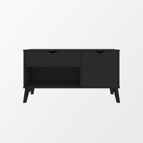 Rack Aparador London com Gaveta Porta e Nicho Organizador para Sala Entrada e Hall Moderno - Preto