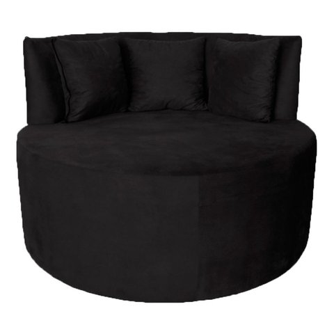 Sofá Puff Chaise Estofada Redondo Barcelona Almofadas Suede Preto Eli Móveis e Decoração