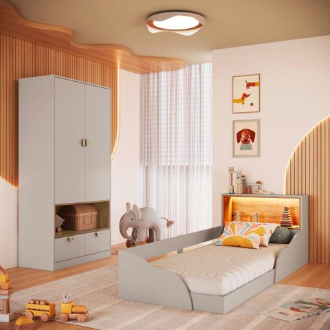 Quarto Infantil Cama Montessoriana e Roupeiro Lille Cj079 Arenas