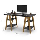 Ver imagem 2 de Mesa Escrivaninha Cavalete 1,35x0,66 Tampo 30mm 4 Prateleiras Preto pés em madeira OFERTAMO