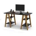 Ver imagem 3 de Mesa Escrivaninha Cavalete 1,35x0,66 Tampo 30mm 4 Prateleiras Preto pés em madeira OFERTAMO