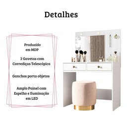 Penteadeira Camarim Ideal com Espelho e Led Branco Moval - 3