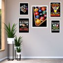 Ver imagem 2 de Kit 5 Quadros Decorativos Sinuca - Bilhar - com Vidro:madeira Branca