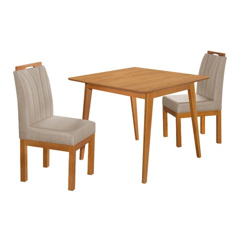 Conjunto Mesa 90x90 com 2 Cadeiras Blend Pés Madeira Maciça Apartamento Compacto Premium - Bege