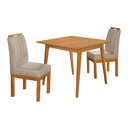 Ver imagem 1 de Conjunto Mesa 90x90 com 2 Cadeiras Blend Pés Madeira Maciça Apartamento Compacto Premium - Bege