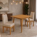 Ver imagem 3 de Conjunto Mesa 90x90 com 2 Cadeiras Blend Pés Madeira Maciça Apartamento Compacto Premium - Bege