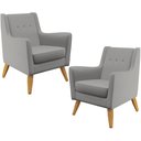 Ver imagem 1 de Kit 02 Poltronas Decorativas com Pés de Madeira Taroba D02 Linho Cinza Escuro C-416 - Lyam Decor