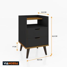 Mesa de Cabeceira 2 Gavetas com Pés Palito Decor Vianossa - 3