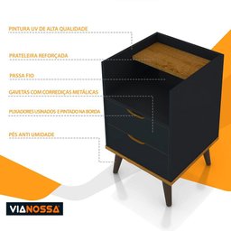 Mesa de Cabeceira 2 Gavetas com Pés Palito Decor Vianossa - 4