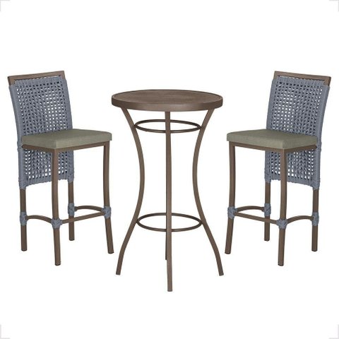 Mesa Bistrô e 2 Banquetas Roma Marrom Corda Estofado 7 Trama Prata