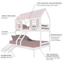 Ver imagem 5 de Beliche Casal/ Solteiro Casinha Bela com Kit Escada/Escorregador - Madeira Maciça Branco/Rosa |