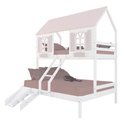 Ver imagem 2 de Beliche Casal/ Solteiro Casinha Bela com Kit Escada/Escorregador - Madeira Maciça Branco/Rosa |