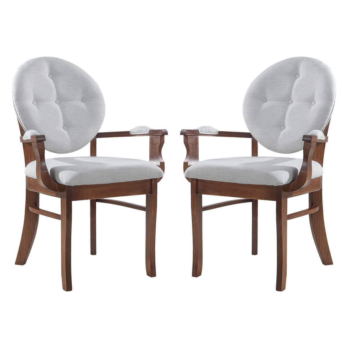Kit 2 Cadeiras de Jantar Estofada com Braço Florence 45x94Cm Madeira Maciça Linho Bege Cru L71 - RMI