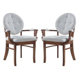 Kit 2 Cadeiras de Jantar Estofada com Braço Florence 45x94Cm Madeira Maciça Linho Bege Cru L71 - RMI - 1