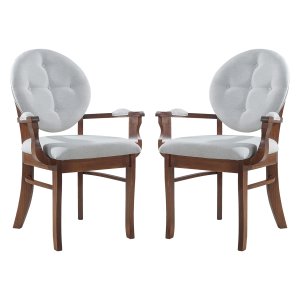 Kit 2 Cadeiras de Jantar Estofada com Braço Florence 45x94Cm Madeira Maciça Linho Bege Cru L71 - RMI