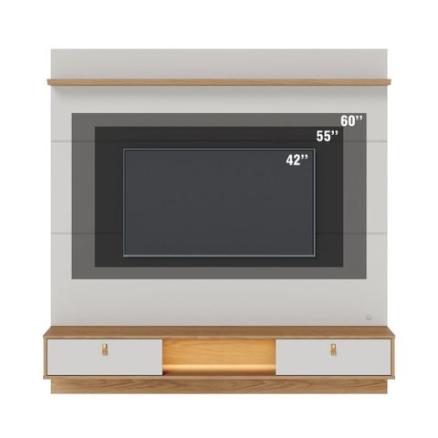 Painel Home Suspenso Bali com Nicho e Led para Tv até 60 Polegadas Off White Matte Freijó Colibri