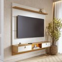 Ver imagem 4 de Painel Home Suspenso Bali com Nicho e Led para Tv até 60 Polegadas Off White Matte Freijó Colibri