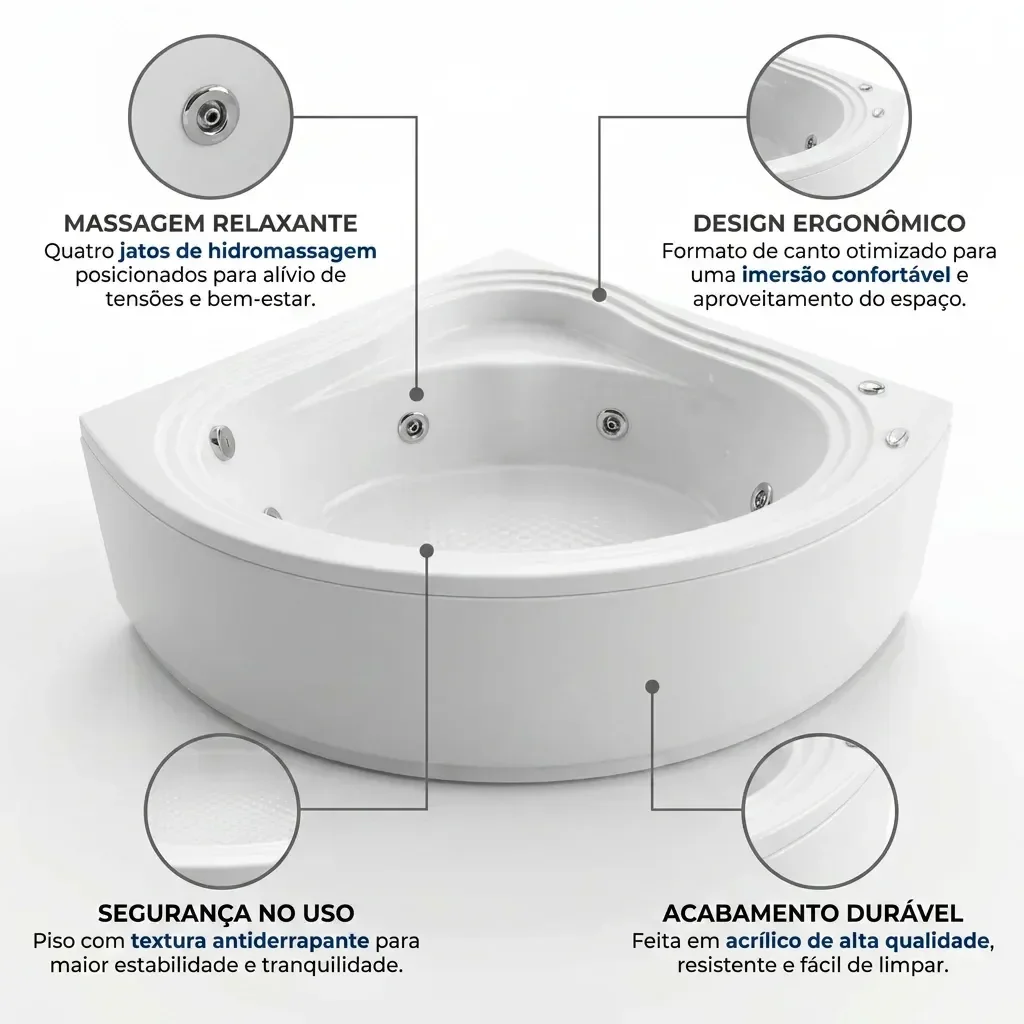 Ver imagem 4 de Banheira de Hidromassagem Gold Line Kantho Ouro Fino em Acrílico Branco 220V