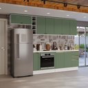 Ver imagem 1 de Armário de Cozinha Completa 3 Gavetas 100% Mdf 300cm Branco/verde Celeste Kappesberg