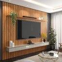Ver imagem 1 de Home Painel Ripado 250x230cm para Tv 85 Supremo 2.3 Patrimar Cinamomo/off White