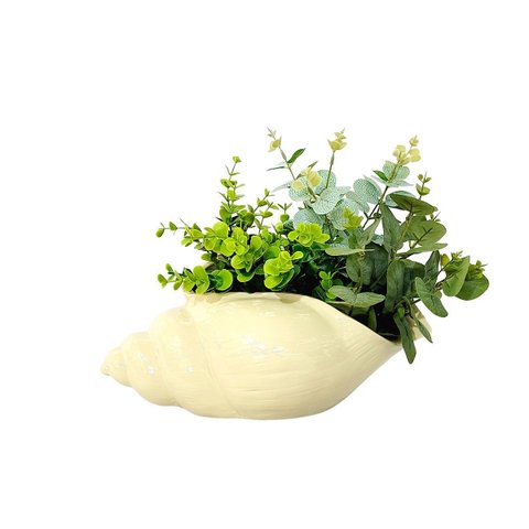 Vaso Cerâmica Caramujo 31x18x15 Cm – Originalidade e Sofisticação na Sua Decoração:branco