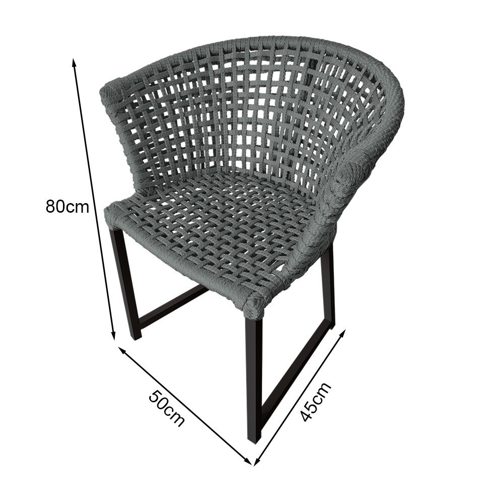 Kit 4 Cadeiras de Jantar Corda Naútica Salinas Area Externa Base Alumínio Preto - Cinza Escuro - 5
