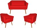 Ver imagem 1 de Kit Namoradeira + 2 Poltronas Decorativa Agatha Suede Vermelho Pés Madeira Mz Decor