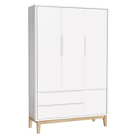 Guarda Roupa Infantil New Classic 3 Portas Branco com Pés Madeira Natural – Reller