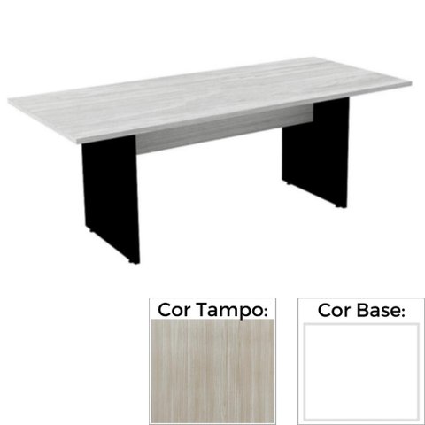 Mesa de Reunião Retangular 260 x 120 cm Pé Painel PE25 em MDP Cor Walnut Base Branco