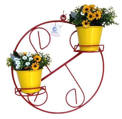Suporte Ferro Vermelha Para Plantas Redondo Colonial 2 Vasos