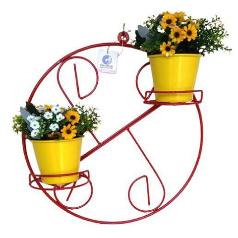 Suporte Ferro Vermelha Para Plantas Redondo Colonial 2 Vasos