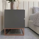 Ver imagem 3 de Mesa de Cabeceira Eros 60cm MDF Cinza 2 Gavetas Estilo Industrial Pé de Ferro Cobre