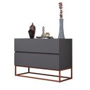 Ver imagem 4 de Mesa de Cabeceira Eros 60cm MDF Cinza 2 Gavetas Estilo Industrial Pé de Ferro Cobre