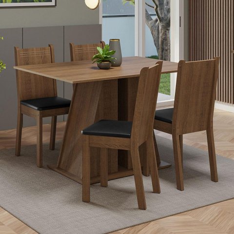 Conjunto Sala de Jantar Mesa Tampo de Madeira 4 Cadeiras Rustic/preto Marilyn Madesa