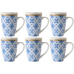 Conjunto 6 Canecas de Porcelana para Chá 310ml com Tampa e Filtro Inox Lisboa Lyor Azul - 1