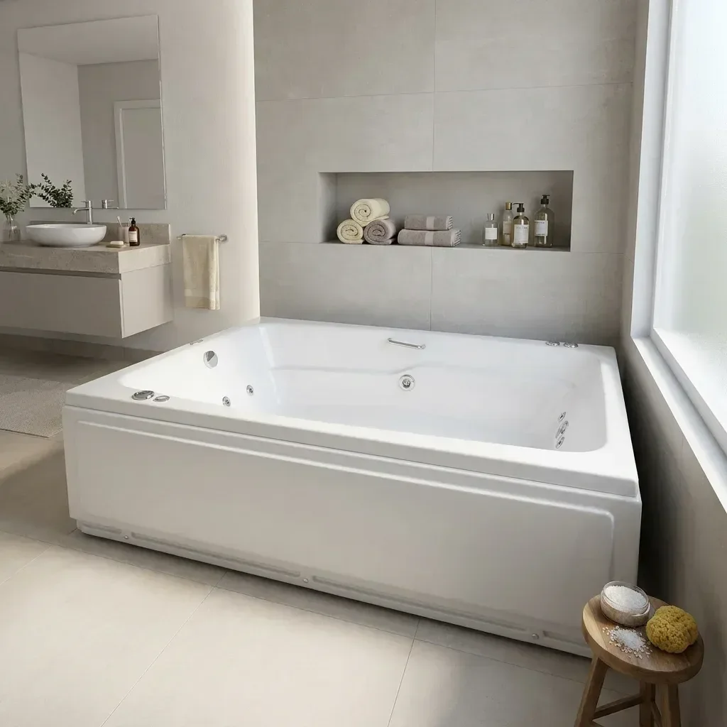 Banheira de Hidromassagem Dupla Acrilbath Top Line Ouro Fino com Cromoterapia LED e Apoios para Cabeça 170cm em Acrilico 220V Branco