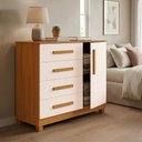 Ver imagem 5 de Cômoda Grécia 4 Gavetas com Porta Nicho Interno e Pés em Madeira para Quarto - Nature/off White