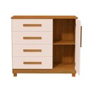 Ver imagem 3 de Cômoda Grécia 4 Gavetas com Porta Nicho Interno e Pés em Madeira para Quarto - Nature/off White