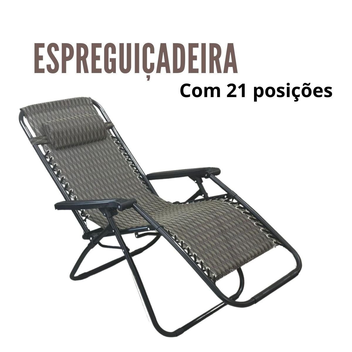 Cadeira Praia Piscina Espreguiçadeira 21 Posições Reclinável Dobrável Travesseiro e Apoio de Braço C - 4