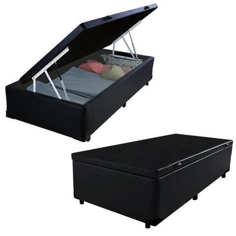 Cama Box Baú Solteirão Sintético Preto 96x203x40 Empório Mathias